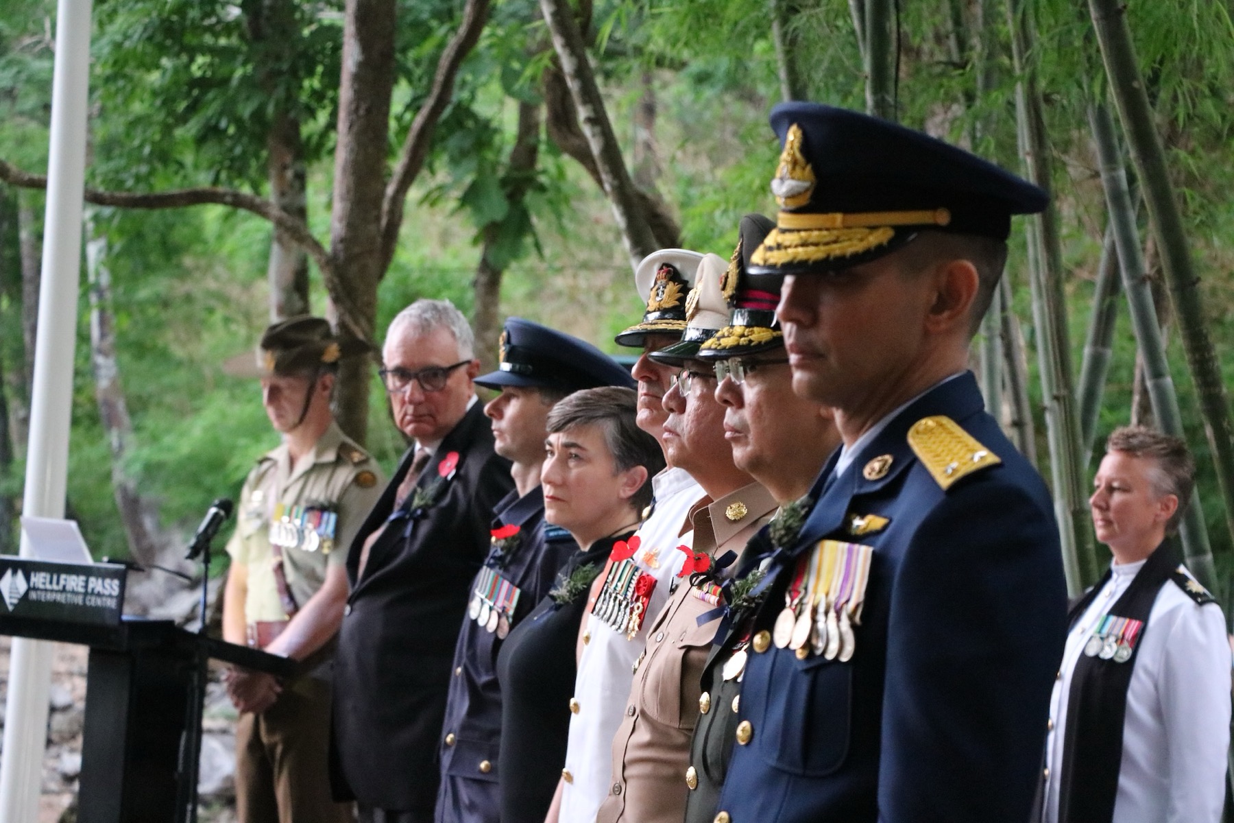 A remembrance service attended by Australian and Thai officers in dress uniform